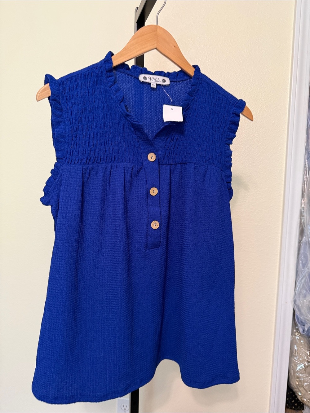 Sleeveless Ruffled Button-Front Top - Royal Blue